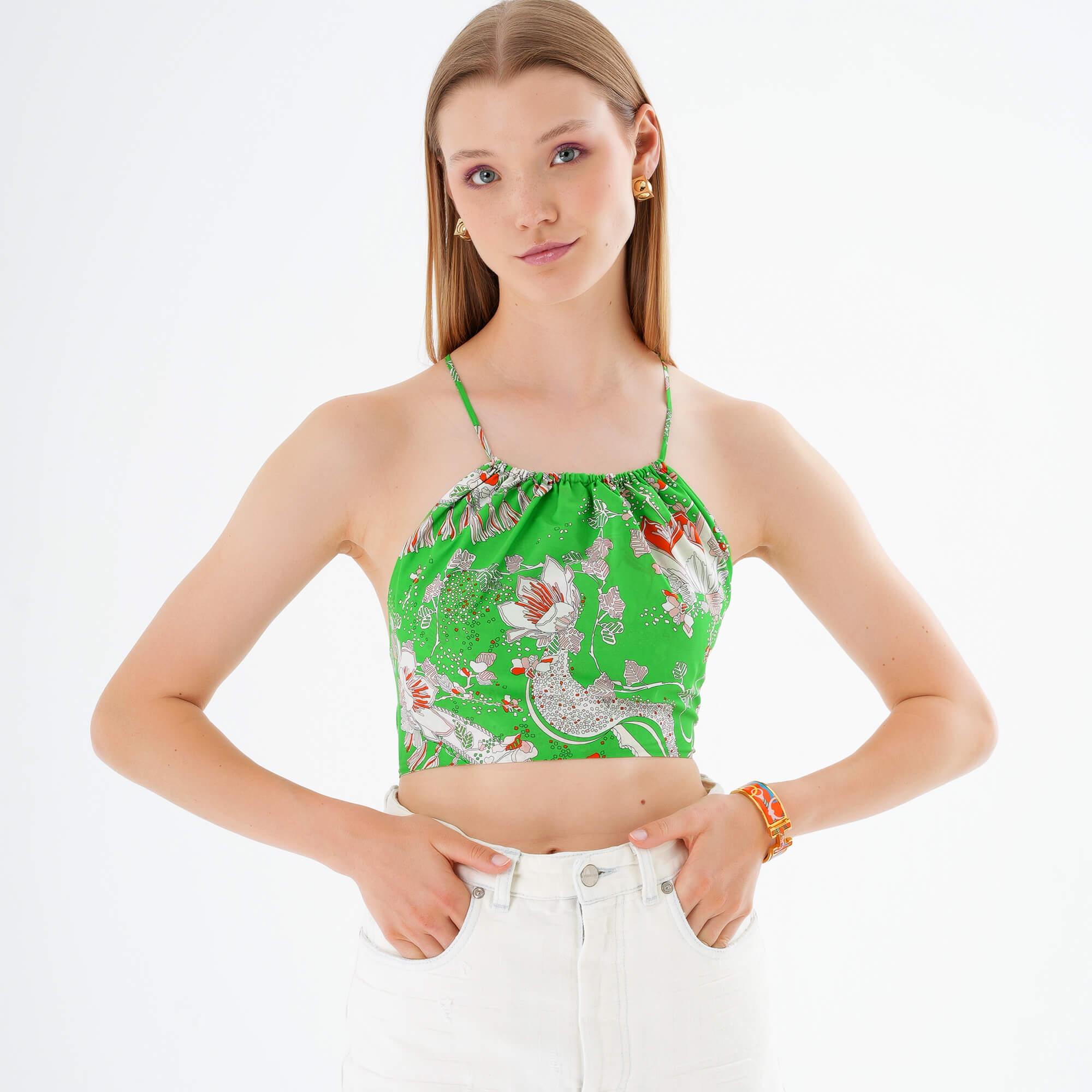 Emilio Pucci - Green Floral Print Cotton Top Size IT 42 